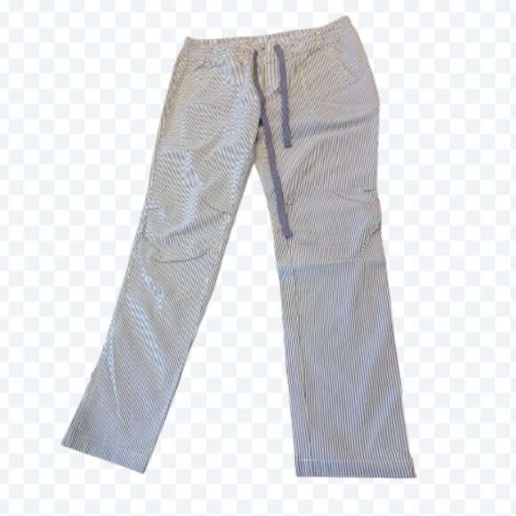 Shinestar Blue/White Stripe Seersucker Elastic Waist Drawstring Summer Slacks/Pa - Picture 1 of 11